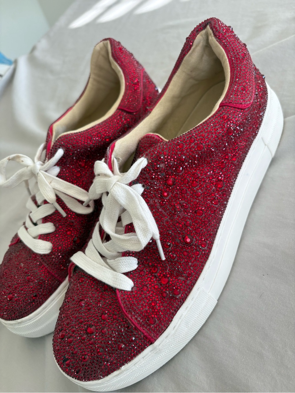 Betsey Johnson SIDNY Red Rhinestone Platform Sneakers Size 10 - Picture 3 of 5